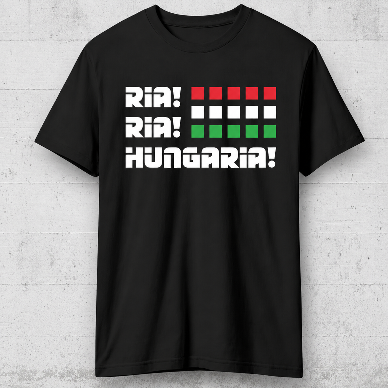 Ria! Ria! Hungaria! feliratos póló geometrikus mintával