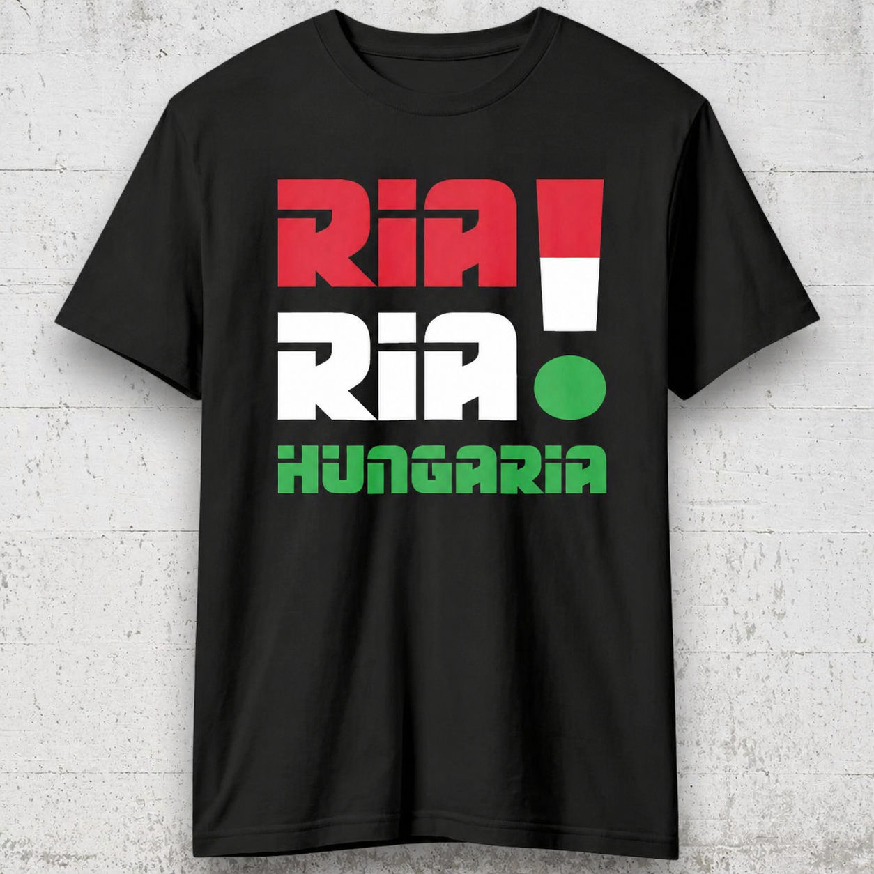 Ria! Ria! Hungaria! feliratos póló trikolór színben